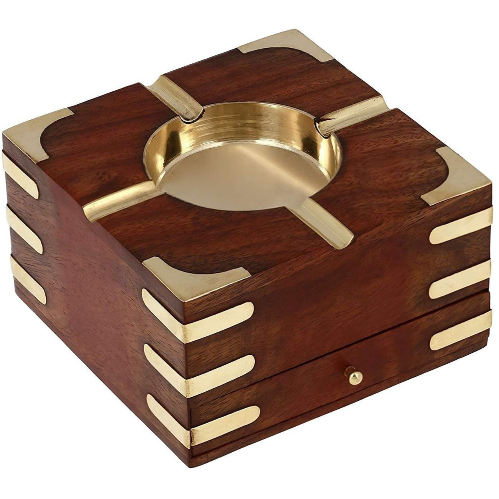 Wooden Ashtray With Cigarette Storage Case